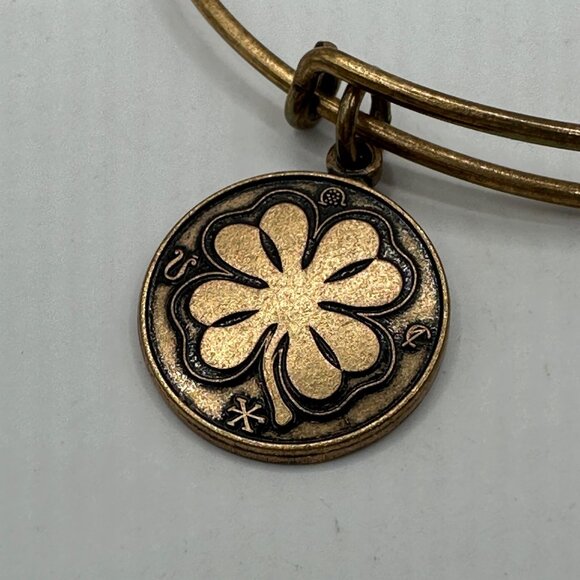 Alex And Ani Gold-Tone Clover Charm Bangle Bracelet Infused With Energy Technolo - Picture 2 of 4